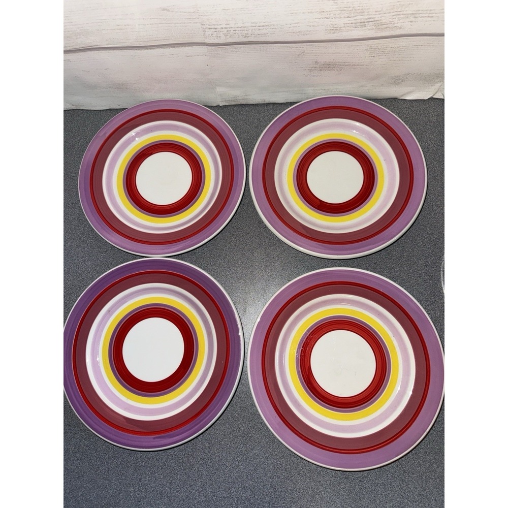 4 Ceramica Quadrifoglio Salad/Dessert Plates 8 1/4" Made in Italy Pink Red